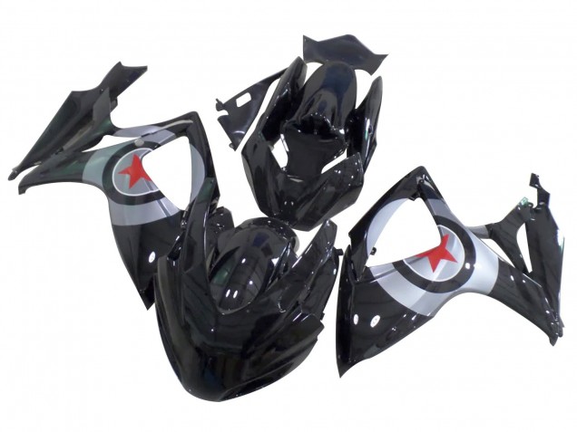 Carénages Moto Suzuki GSXR 600 / GSXR 750 2004-2005 - Noir Brillant Argent Rouge Étoile