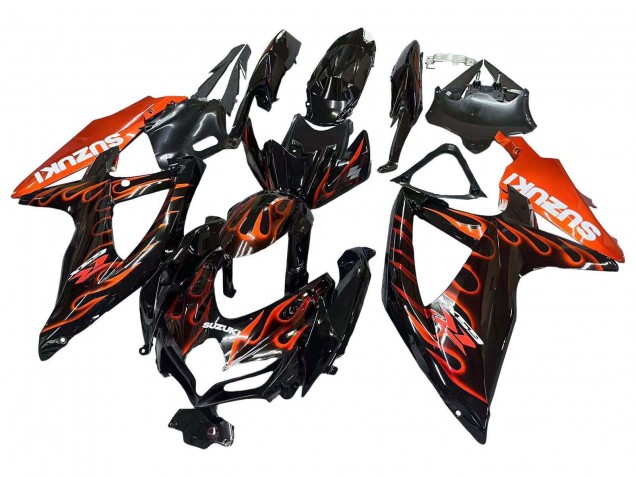 Carénages Moto Suzuki GSXR 600 / GSXR 750 2008-2010 - Noir Brillant Orange Flamme