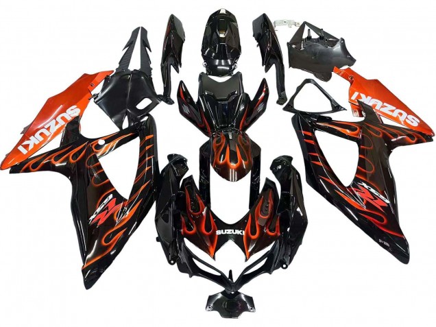 Carénages Moto Suzuki GSXR 600 / GSXR 750 2008-2010 - Noir Brillant Orange Flamme