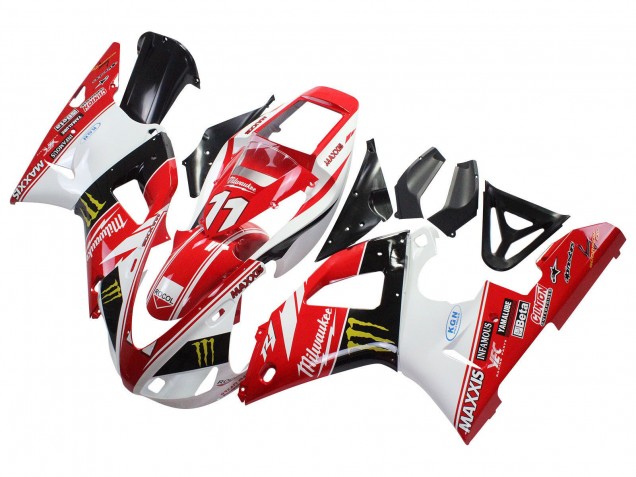 Carénages Moto Yamaha YZF 1000 R1 1998-1999 - Rouge Blanc Noir Jaune Monstre Milwaukee MAXXIS 11