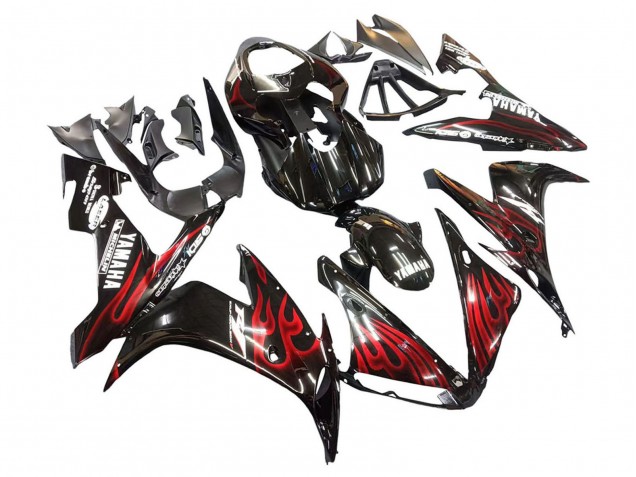 Carénages Moto Yamaha YZF 1000 R1 2004-2006 - Noir Brillant Rouge Flamme