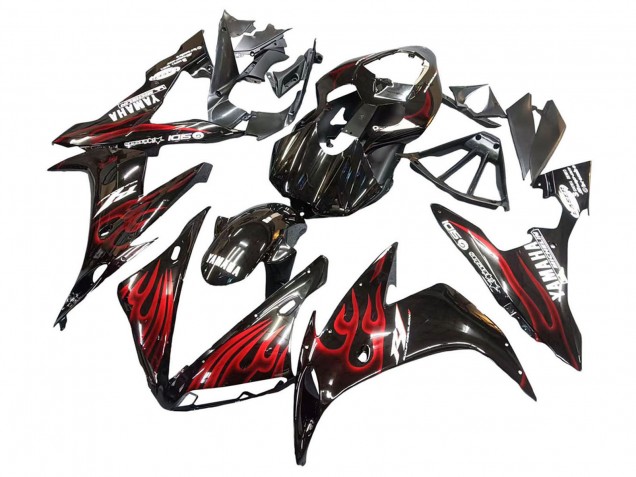 Carénages Moto Yamaha YZF 1000 R1 2004-2006 - Noir Brillant Rouge Flamme