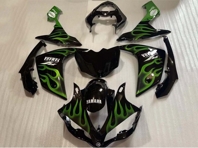 Carénages Moto Yamaha YZF 1000 R1 2004-2006 - Noir Brillant Vert Flamme Blanc Décalque