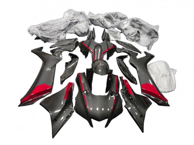 Carénages Moto Yamaha YZF 1000 R1 2020-2025 - Noir Fibre de Carbone Rouge