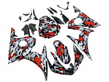 Carénages Moto Yamaha YZF R6 2003-2004 - Noir Rouge Gris Camouflage