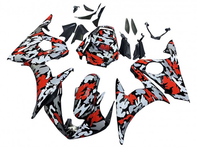 Carénages Moto Yamaha YZF R6S 2006-2009 - Noir Rouge Gris Camouflage