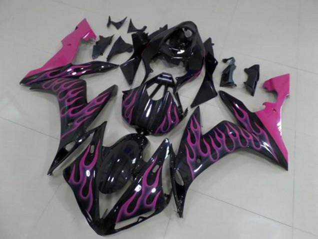 Carénages Moto Yamaha YZF R1 2004-2006 - Noir Brillant Rose Flamme