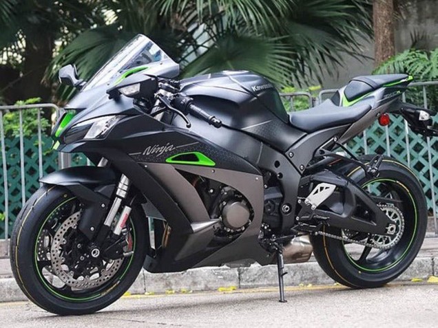 Carénages Moto Kawasaki ZX10R 2016-2020 - Noir Mat Vert Argent