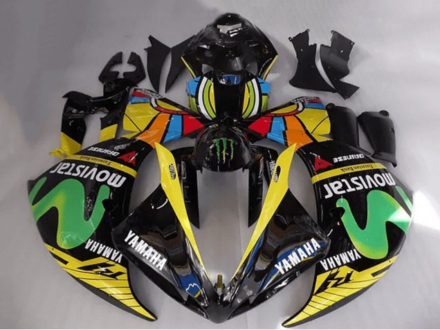 Carénages Moto Yamaha YZF R1 2012-2014 - Noir Brillant Jaune Vert Blanc Bleu MoviStar Monstre