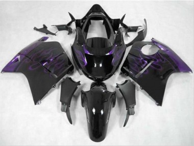 Carénage Moto Honda CBR1100XX Blackbird 1996-2007 - Noir Brillant Violet Flamme