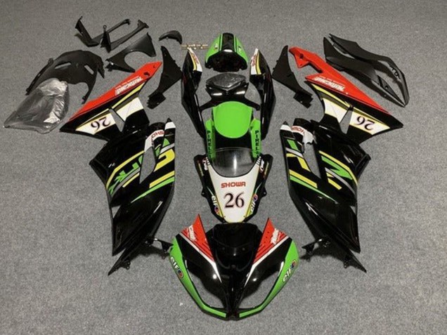 Carénages Moto Kawasaki ZX6R 2009-2012 - Vert Noir Brillant Blanc Rouge Showr 26