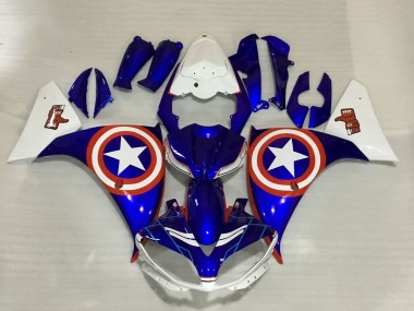 Carénages Moto Yamaha YZF 1000 R1 2009-2011 - Bleu Blanc Rouge Étoile Captain America