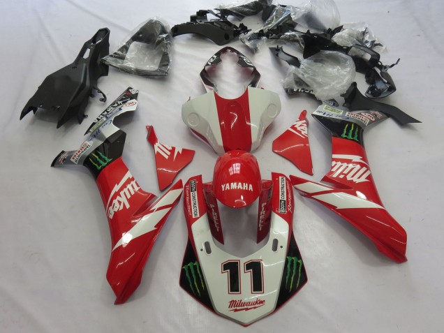 Carénages Moto Yamaha YZF 1000 R1 2015-2019 - Blanc Rouge Noir Vert Monstre Milwaukee 11