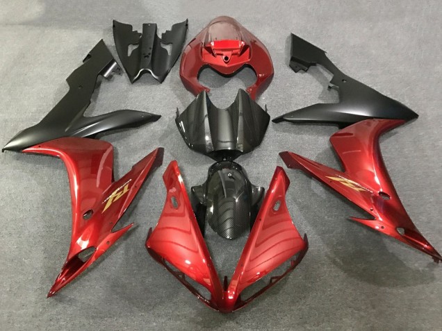Carénages Moto Yamaha YZF 1000 R1 2004-2006 - Rouge Fausse Fibre de Carbone Noir Mat