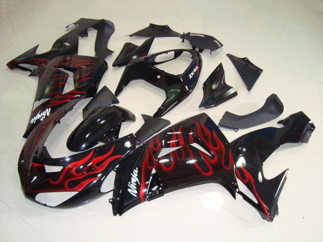 Carénages Moto Kawasaki ZX10R 2006-2007 - Noir Brillant Rouge Flamme