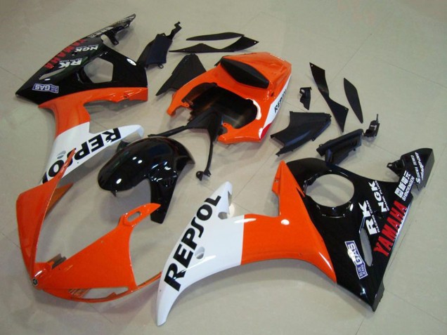 Carénages Moto Yamaha YZF R6 2003-2004 - Orange Blanc Noir Brillant Repsol
