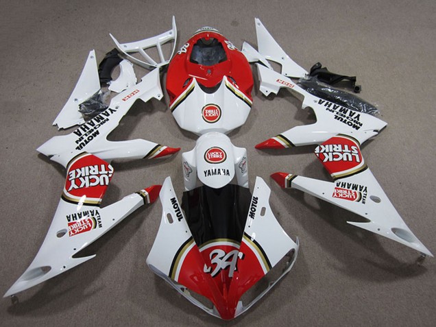 Carénages Moto Yamaha YZF R1 2004-2006 - Blanc Rouge Lucky Strike