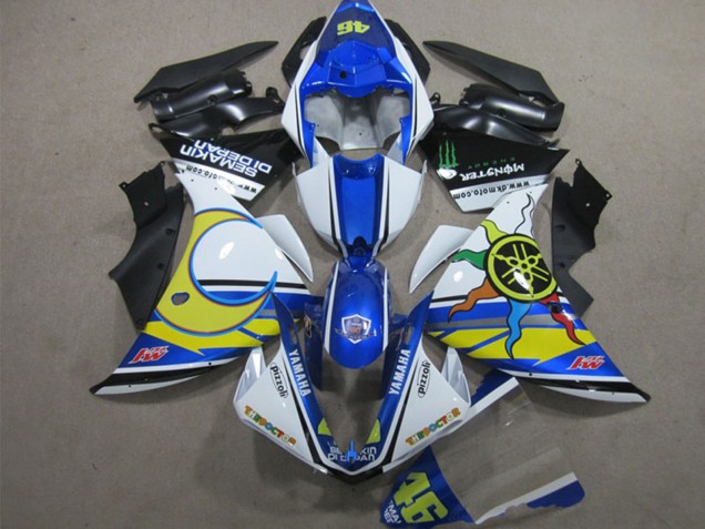 Carénages Moto Yamaha YZF R1 2012-2014 - Blanc Bleu Jaune Noir Pizzoli Semakin Didepan Monstre