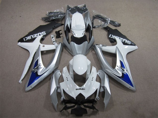 Carénages Moto Suzuki GSXR 600 2008-2010 - Argent Blanc Bleu Noir