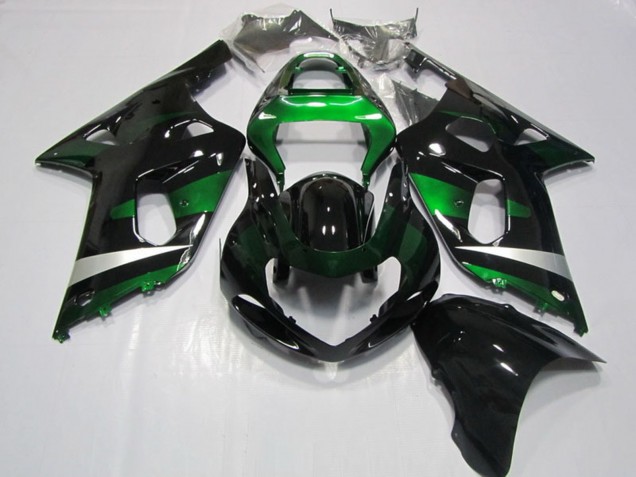 Carénages Moto Suzuki GSXR 750 2001-2003 - Noir Brillant Vert Argent