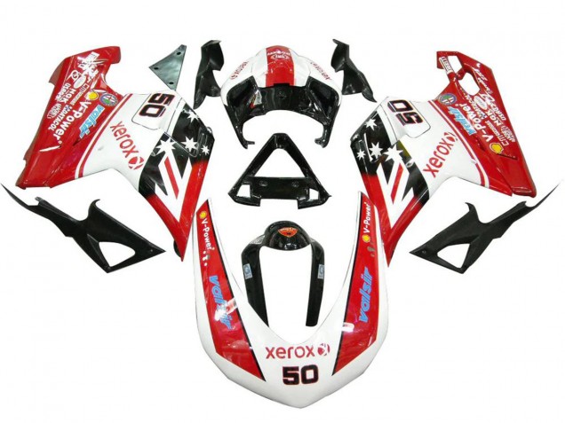 Carénages Moto Ducati 848 1098 1198 2007-2014 - Blanc Rouge Noir Brillant Valsir Xerox 50